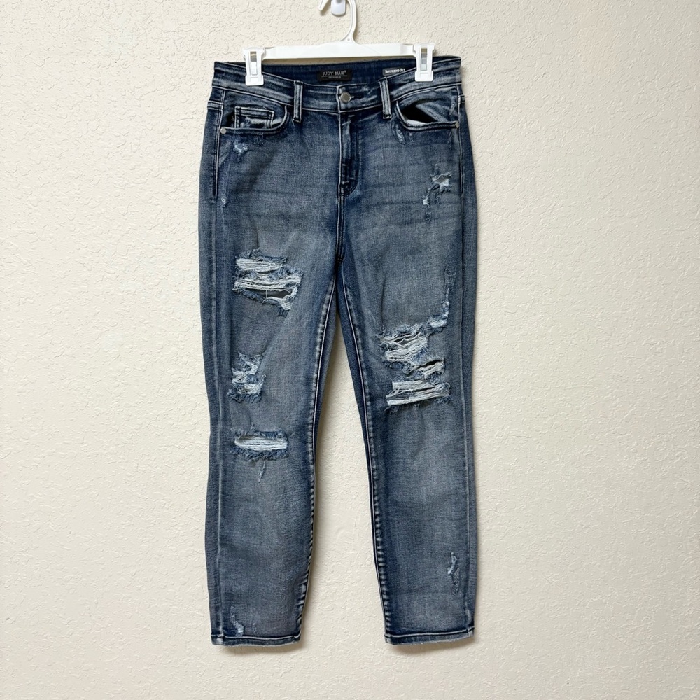 Judy Blue Women’s Boyfriend Fit Denim Blue Jeans Size 9/29 Stretch Distressed